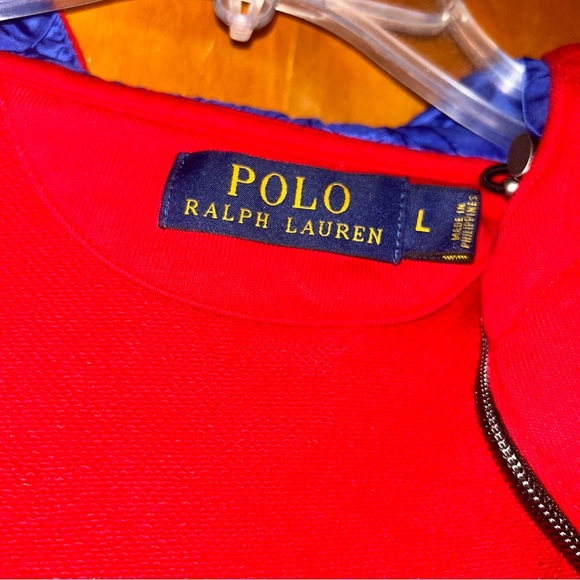 Men Ralph Lauren polo red hooded jacket sweatshirt Large L with arm crest patch - Picture 5 of 5
